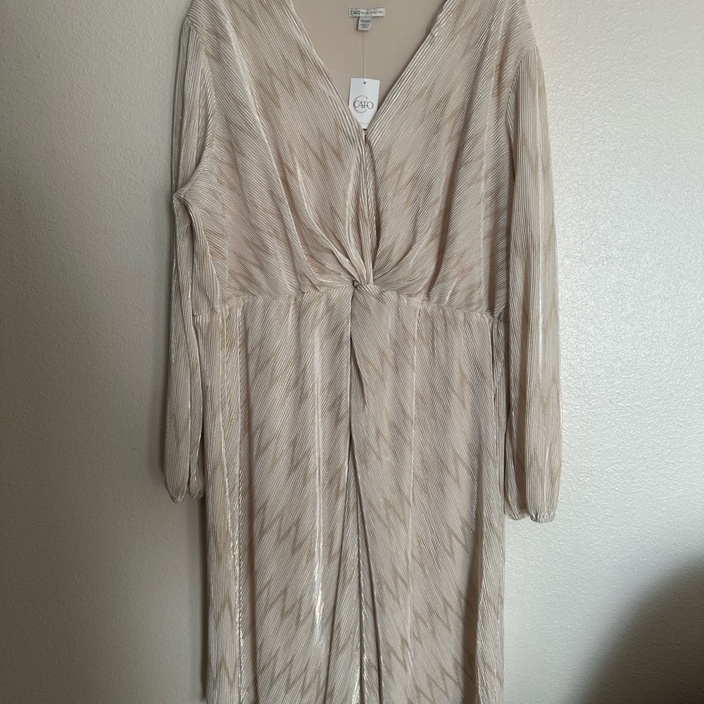 Cato Beige Long Sleeve Twist Dress
